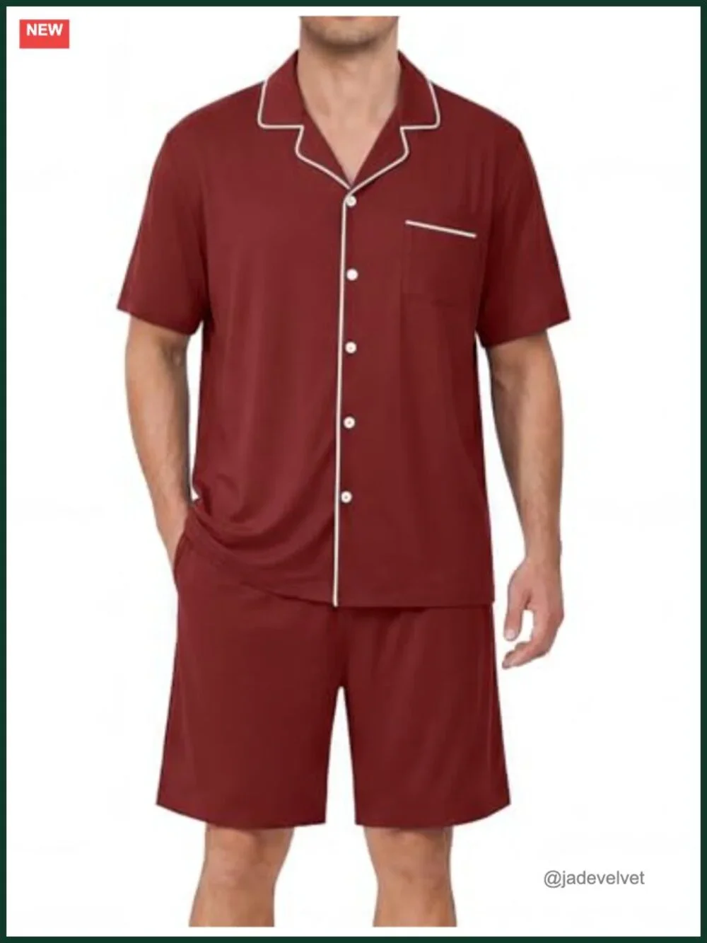 Men's Short Sleeve Button Up Pajama Set with Pockets 2 Piece Sleepwear
